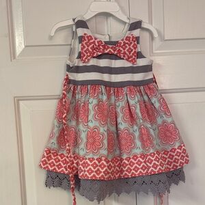 Adorable Floral and Striped Kids Dress with Bow